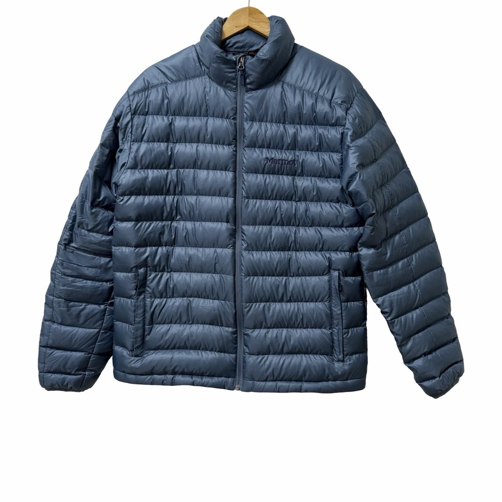 Marmot Mens Azos 700 Down Puffer Jacket Size L Blue Outdoor Packable Lightweight